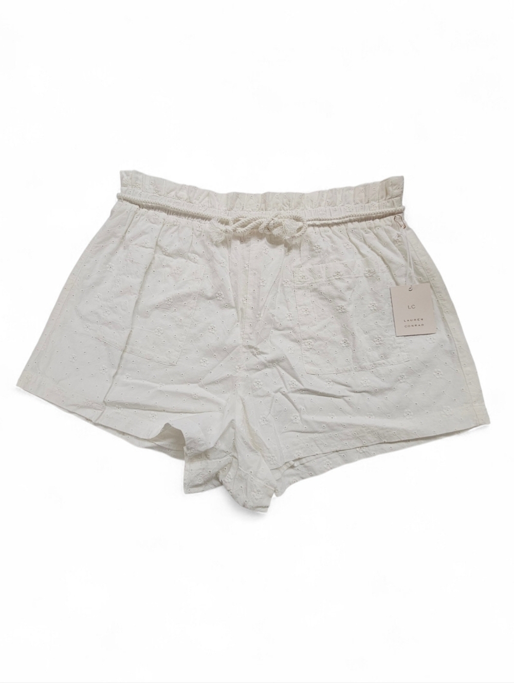 Lauren Conrad White Cotton Eyelet Shorts Belted Waist XL NWT - Picture 6 of 13
